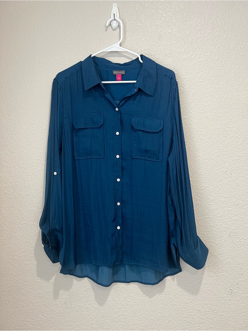Vince Camuto Teal Button Up Blouse, L